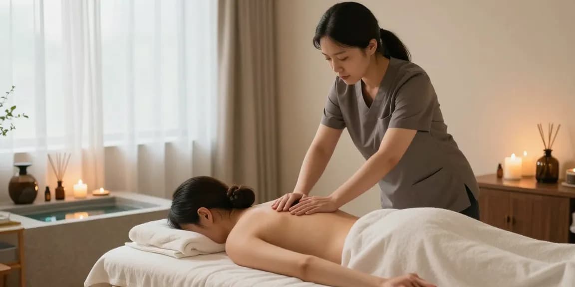 Relaxation during 부천출장안마 service with professional massage therapist in serene home setting.