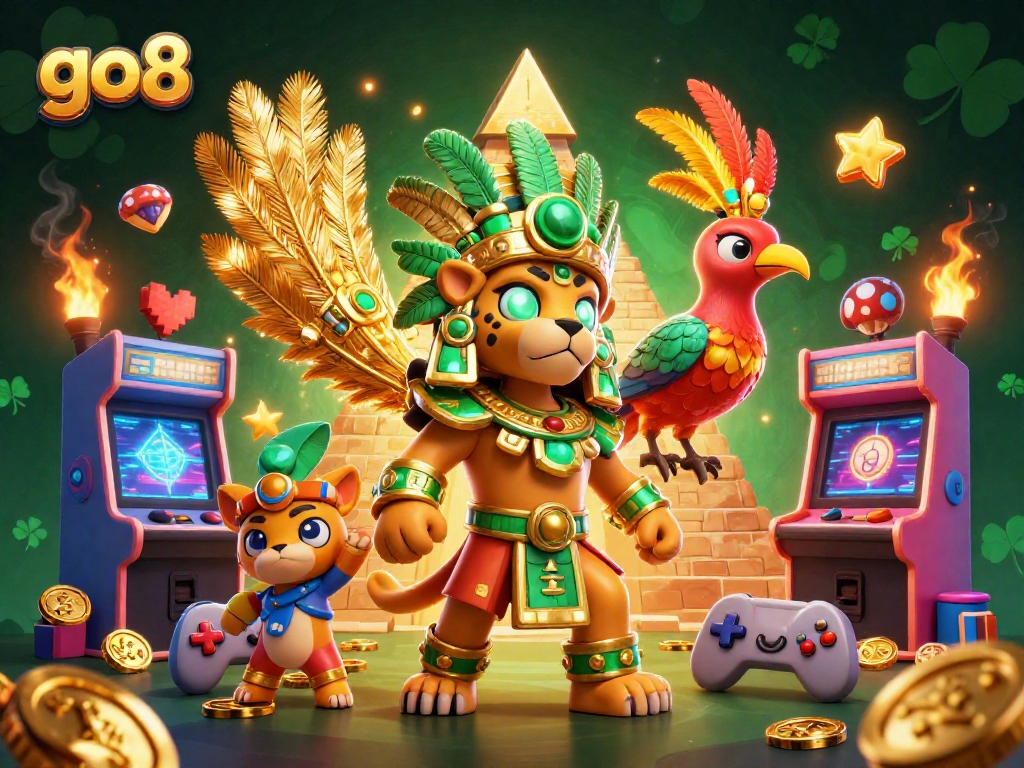 Experience thrilling gameplay with go8's vibrant casino environment featuring colorful characters and arcade elements.