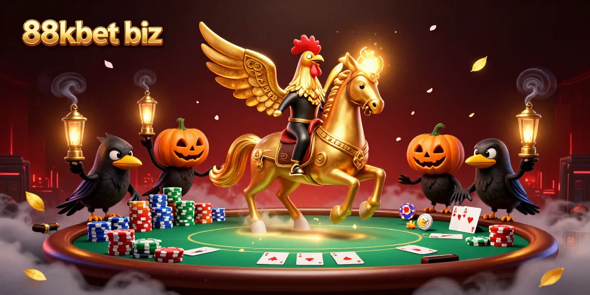 Experience the thrilling world of 88kbet biz with a golden rooster headless horseman in a vibrant casino setting.