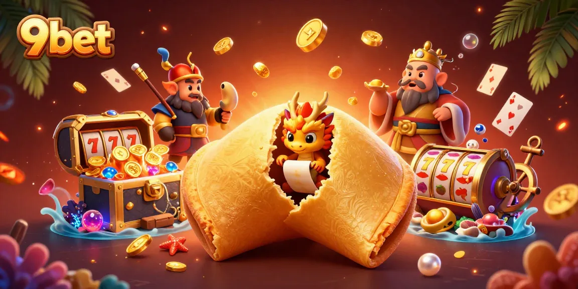 Experience the thrill of 9bet with a vibrant 3D casino scene featuring fortune symbols and energetic characters.