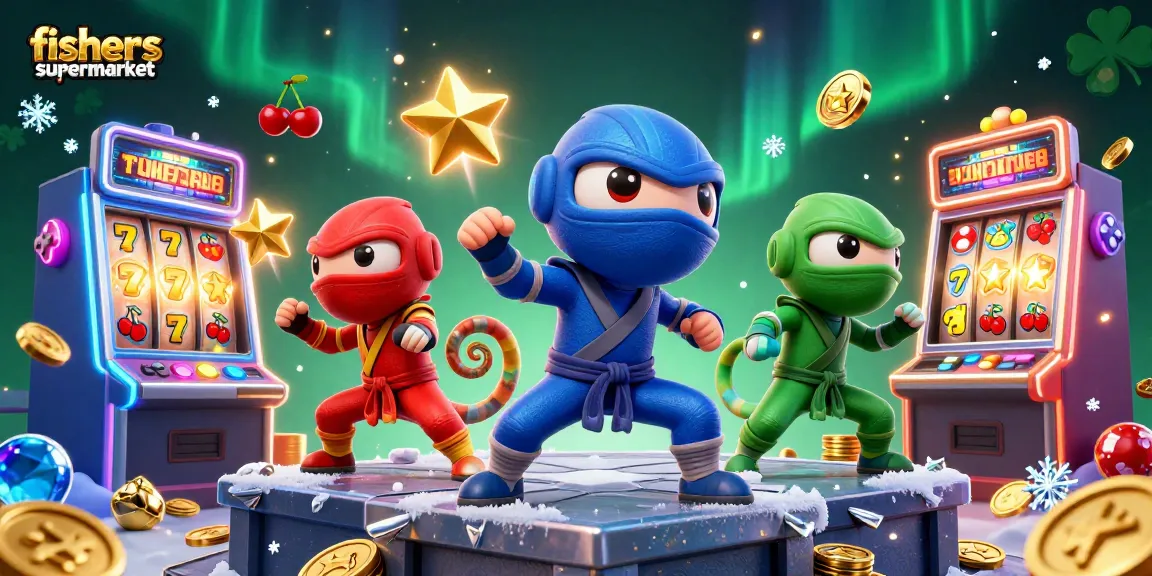Engage with exciting slot games at fishersupermarket featuring colorful 3D slot machines and vibrant chameleon ninjas.