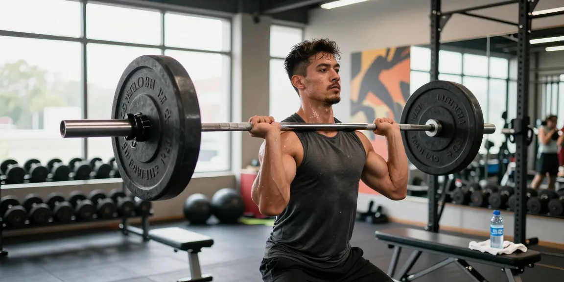 Athletic man lifting weights in a bright gym, showcasing dedication and the Anabolika Shop lifestyle with dynamic energy and fitness equipment.