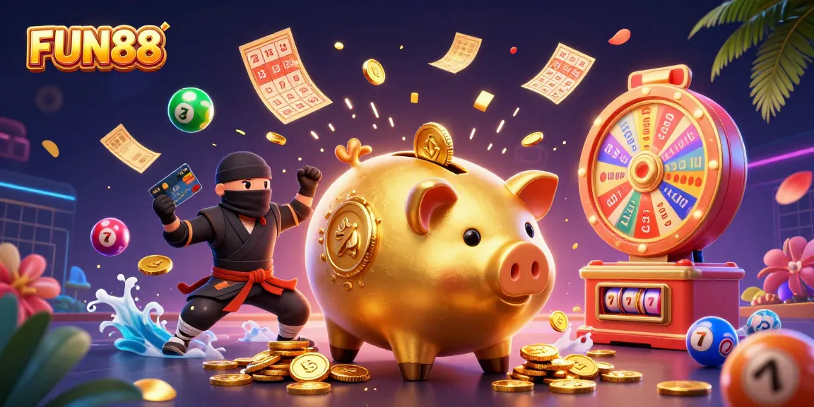 Experience FUN88's vibrant atmosphere with dynamic casino-themed characters and elements.
