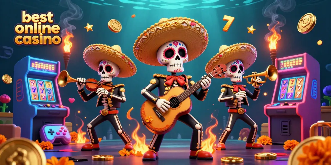 Experience the excitement of the best online casino with vibrant 3D skeleton mariachi and dynamic game elements.