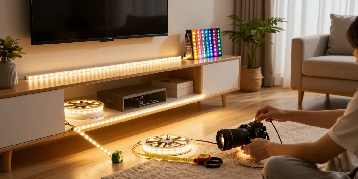Instalare bandă LED în living, creând o atmosferă caldă și modernă.