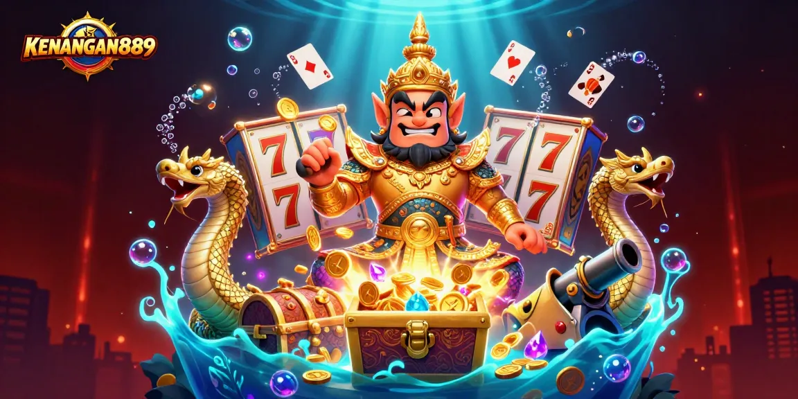 Experience gaming excitement with KENANGAN889's lively 3D illustration featuring vibrant slot elements.
