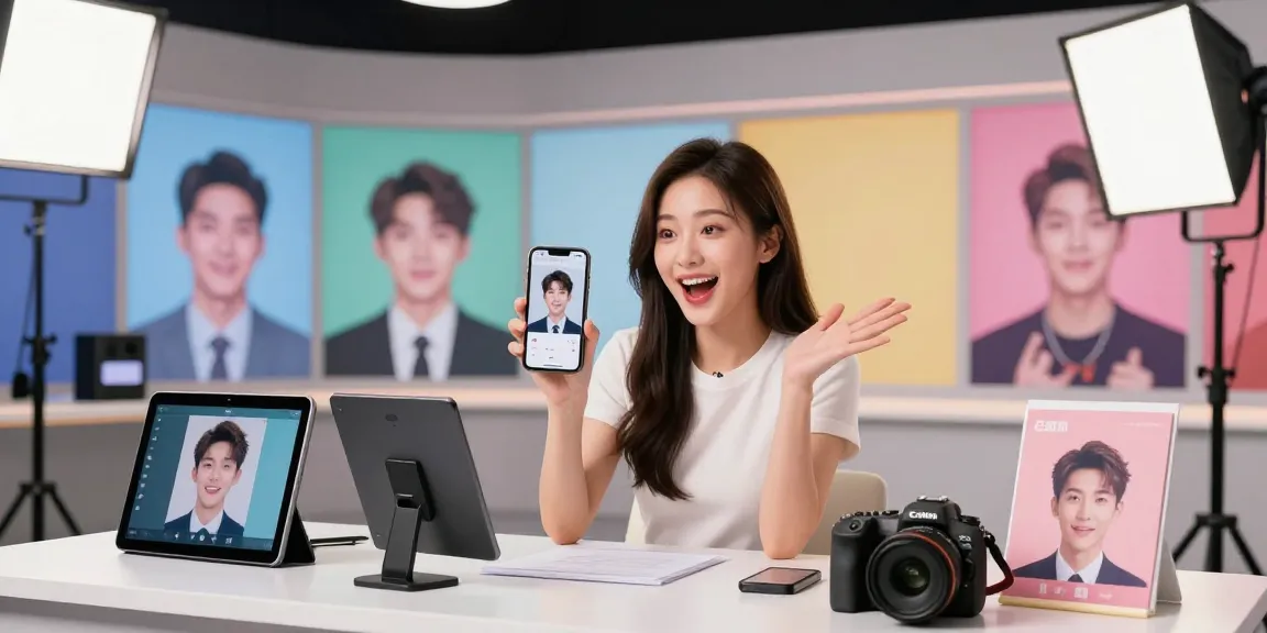 Find out which celebrity I look like using an exciting AI-powered face recognition app in a modern studio.