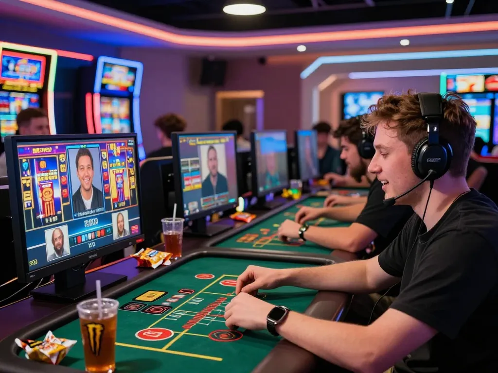 Exciting online gaming scene with MM88 players engaging in live casino games, showcasing vibrant graphics and competitive atmosphere.
