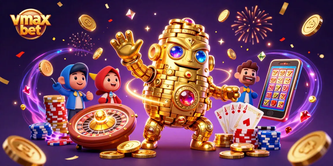 Experience vmax bet excitement with a dynamic casino scene featuring golden golem and winning symbols.