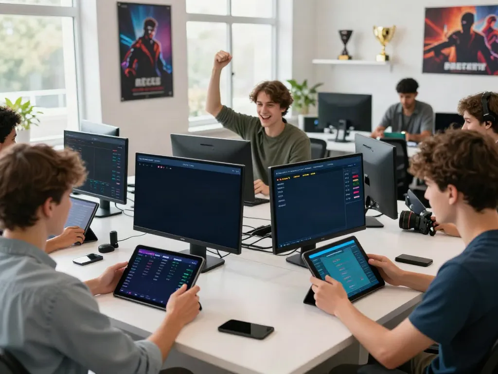 Exciting online betting at FABET with diverse players engaging on devices in a modern gaming environment.