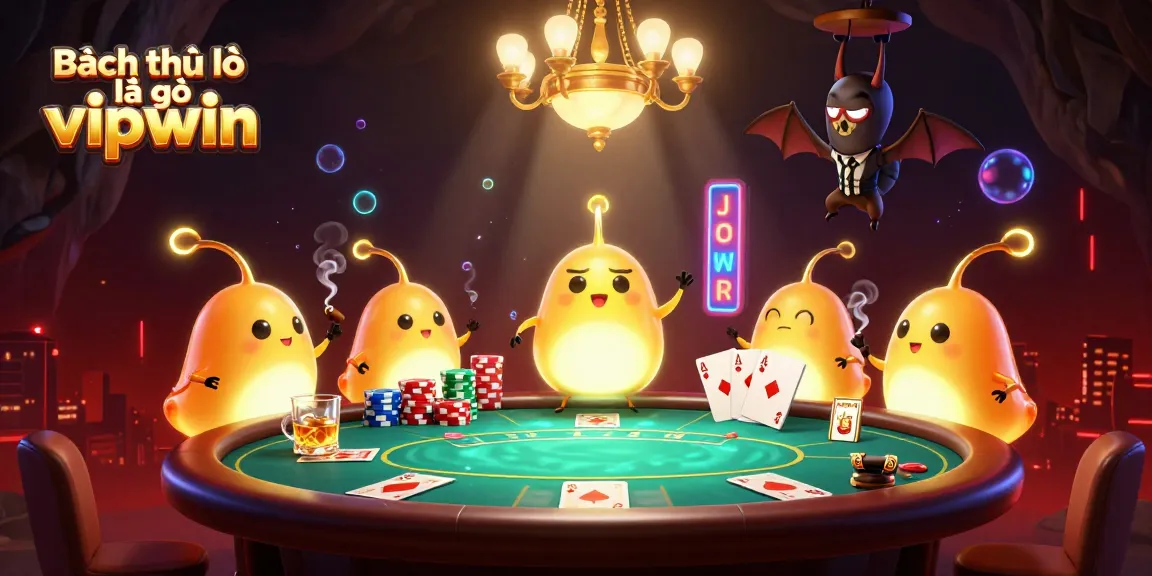 Bạch thủ lô là gì vipwin showcases glowworms illuminating a vibrant casino scene with poker elements.