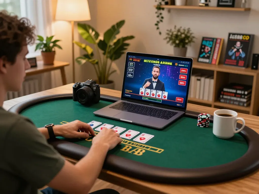 Enjoying a game of blackjack on lc88 com from a cozy home office