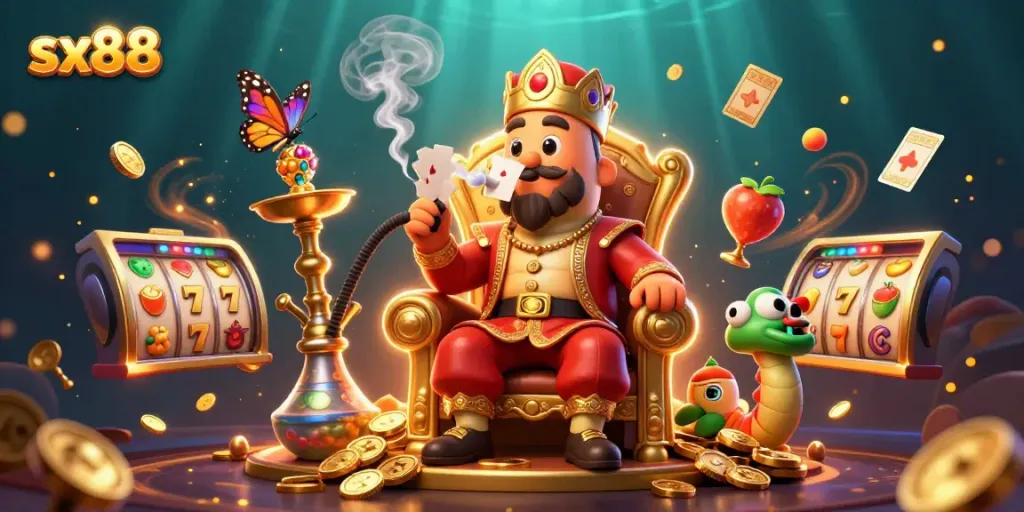 Experience the exciting gameplay at sx88 with a captivating casino scene filled with vibrant symbols and characters.
