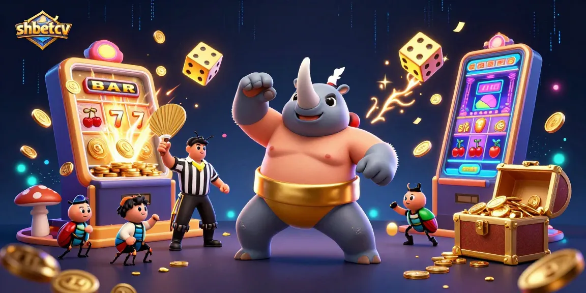 Experience the excitement at shbetcv as a sumo beetle champions a jackpot explosion amidst colorful casino elements.