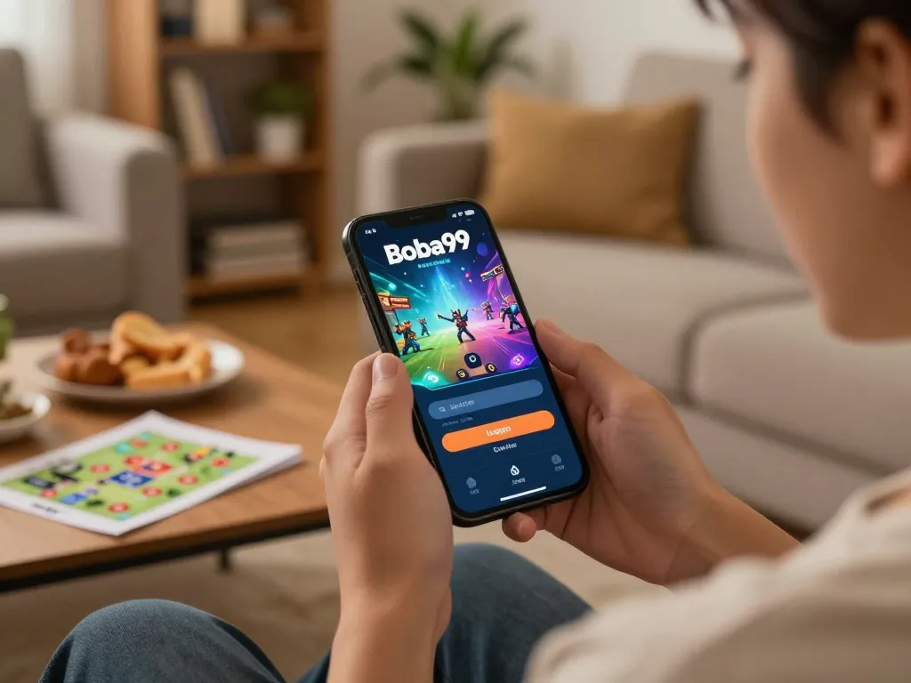 Antarmuka Login Boba99 ditampilkan di smartphone, menunjukkan pengalaman gaming online yang menarik dan strategis.