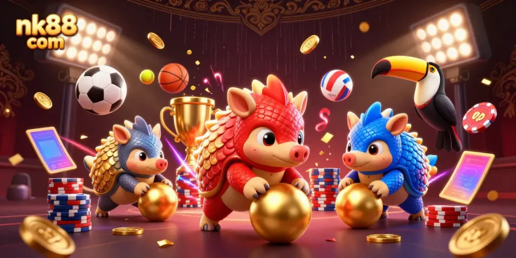 Bet on your winning numbers with nk88 com in a vibrant 3D casino scene filled with excitement.