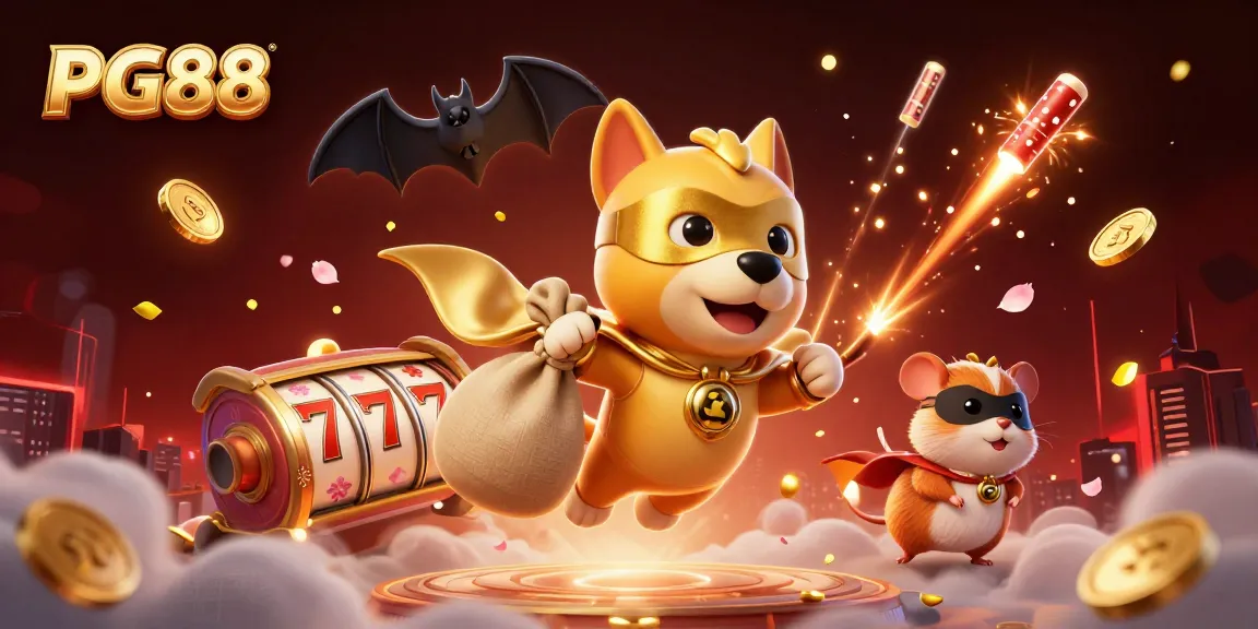 Experience gaming excitement with PG88's superhero-themed casino adventure illustration.