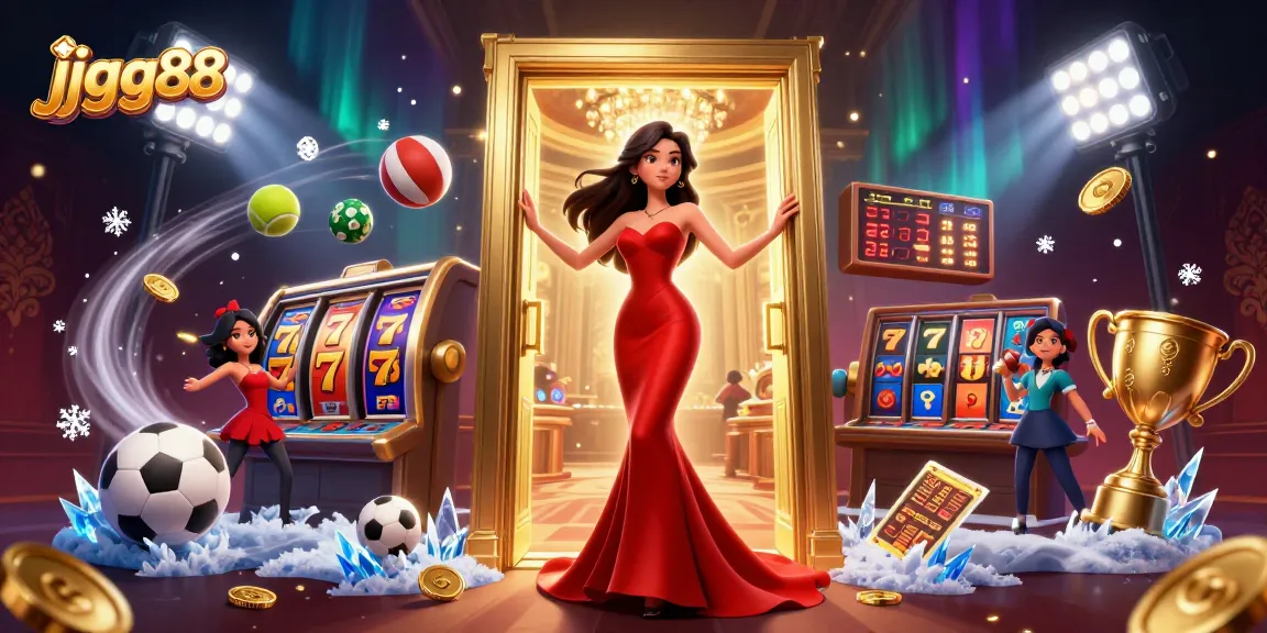 Experience the thrill of jjgg88 with lively casino elements and a stunning character illustration.