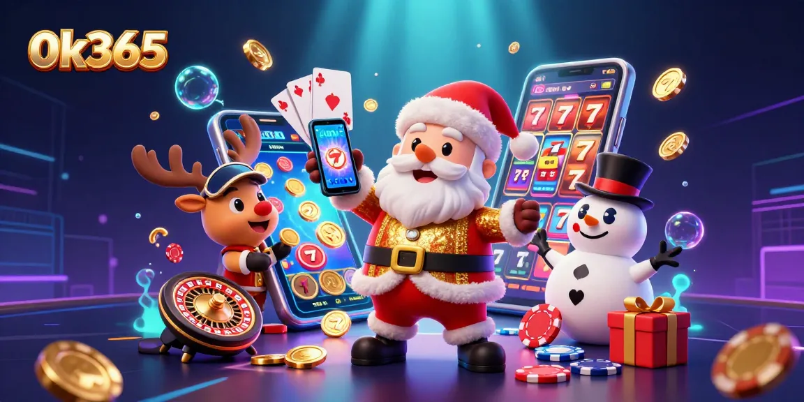 Engage with 0k365's dynamic party scene featuring Santa and friends winning big at slots.