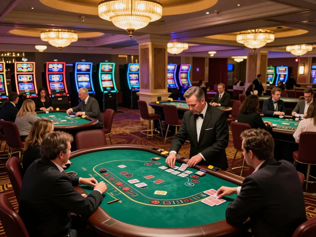 Players enjoying blackjack at OKFUN's premier casino, showcasing lively gameplay and excitement.