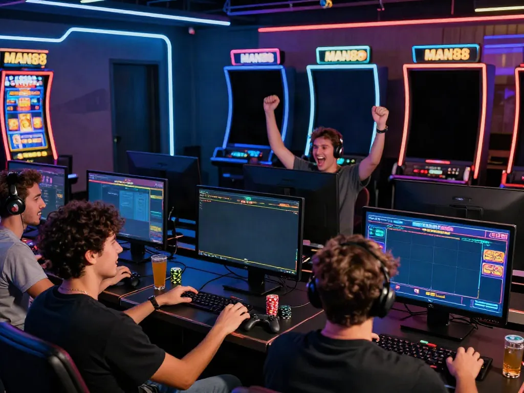 Exciting gaming atmosphere at https://man88pro.com/ featuring diverse players celebrating wins in an immersive environment.