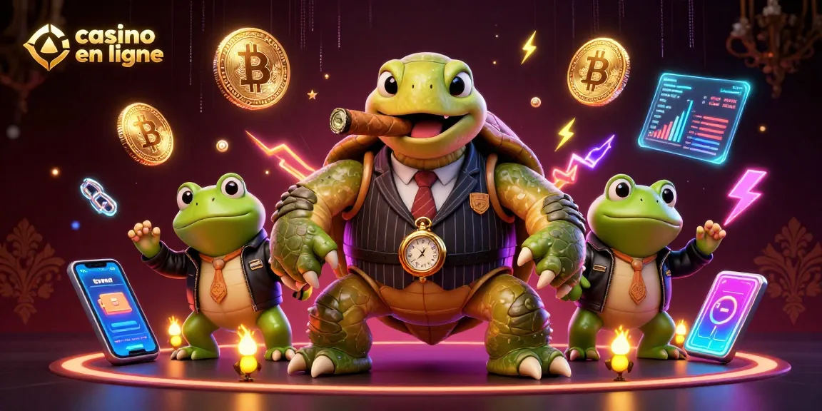 Le jeu captivant du casino en ligne avec une tortue en costume et des grenouilles gardes.