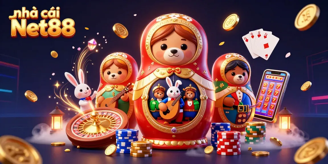 Experience the excitement of nhà cái Net88 with vibrant casino-themed characters and game elements.