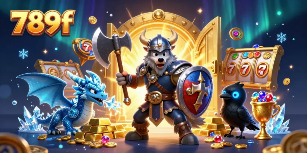 Engage with thrilling activities at 789f, featuring an epic warrior scene filled with dazzling casino treasures.