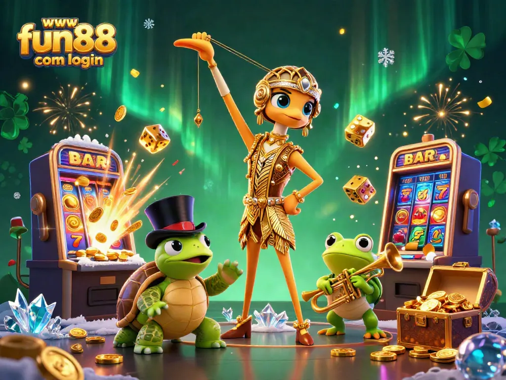 Experience winning moments with www fun88 com login amid vibrant casino-themed 3D artwork overflowing with excitement.