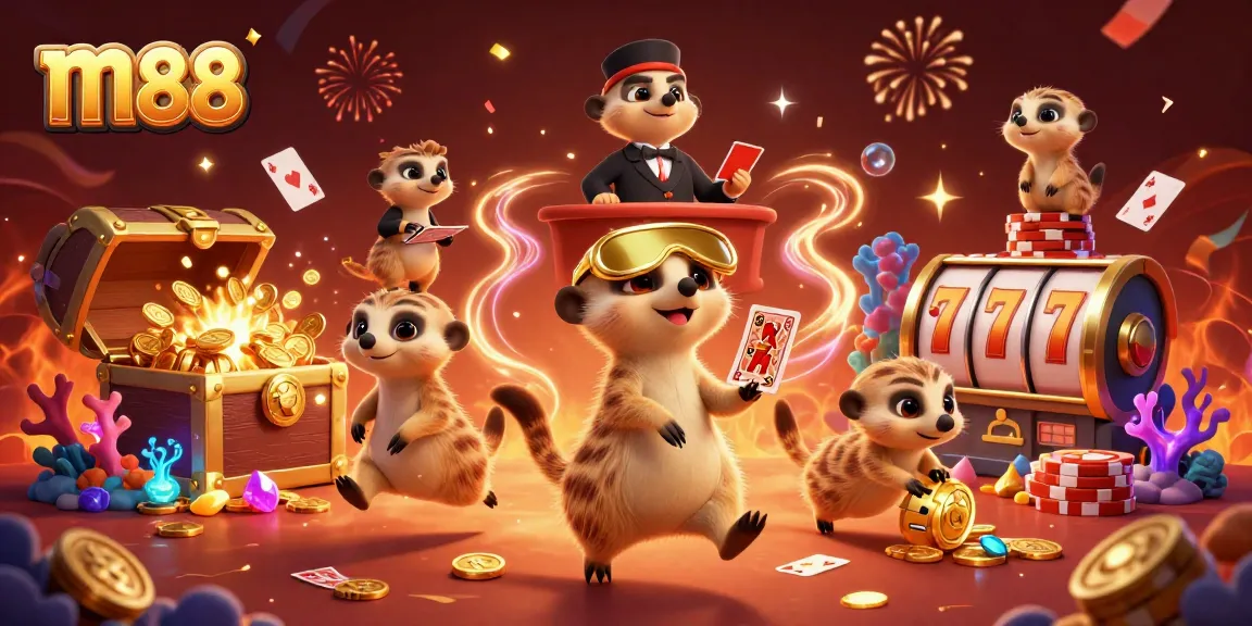 Join the fun at m88 as meerkats manage an exciting casino filled with slot games.