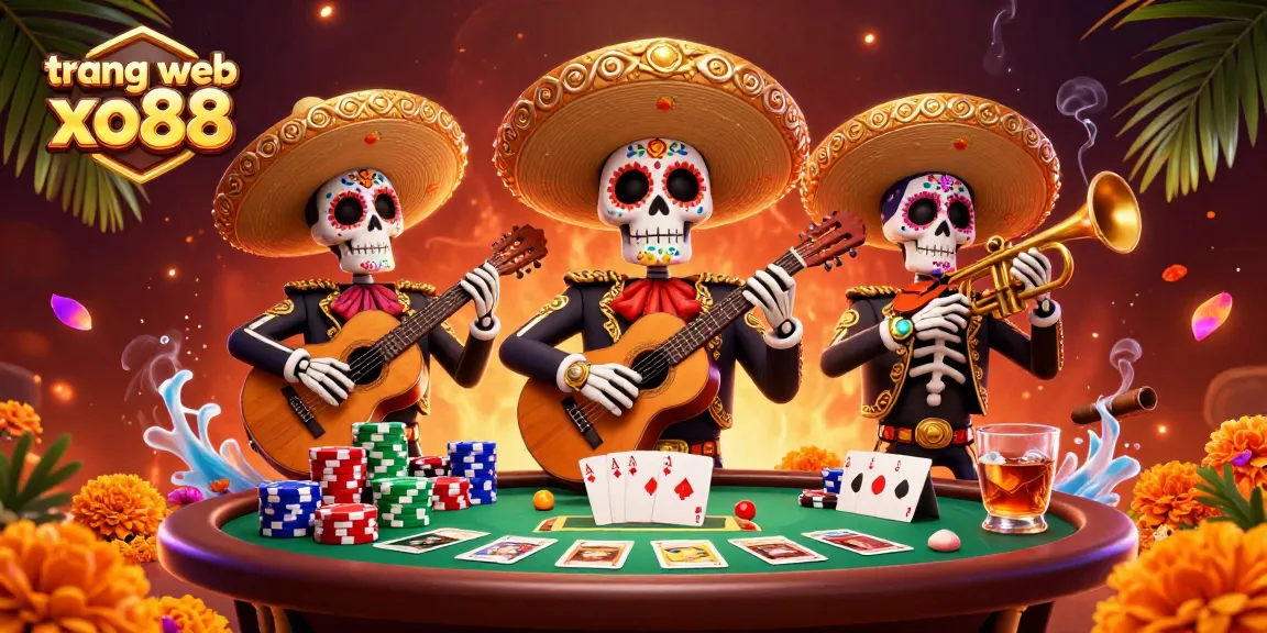 Experience gaming excitement at trang web xo88 with vibrant mariachi skeletons and poker action.