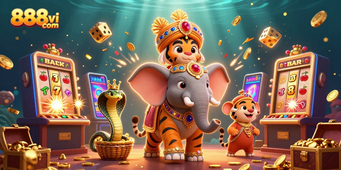 Spin and win at 888vi com with vibrant casino action featuring a tiger and gleaming slots.