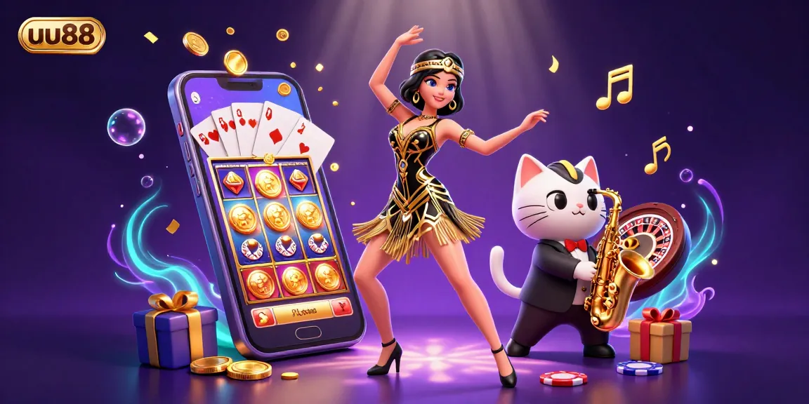 Experience the thrill of uu88 casino gaming with vibrant characters and exciting slot elements in a lively scene.