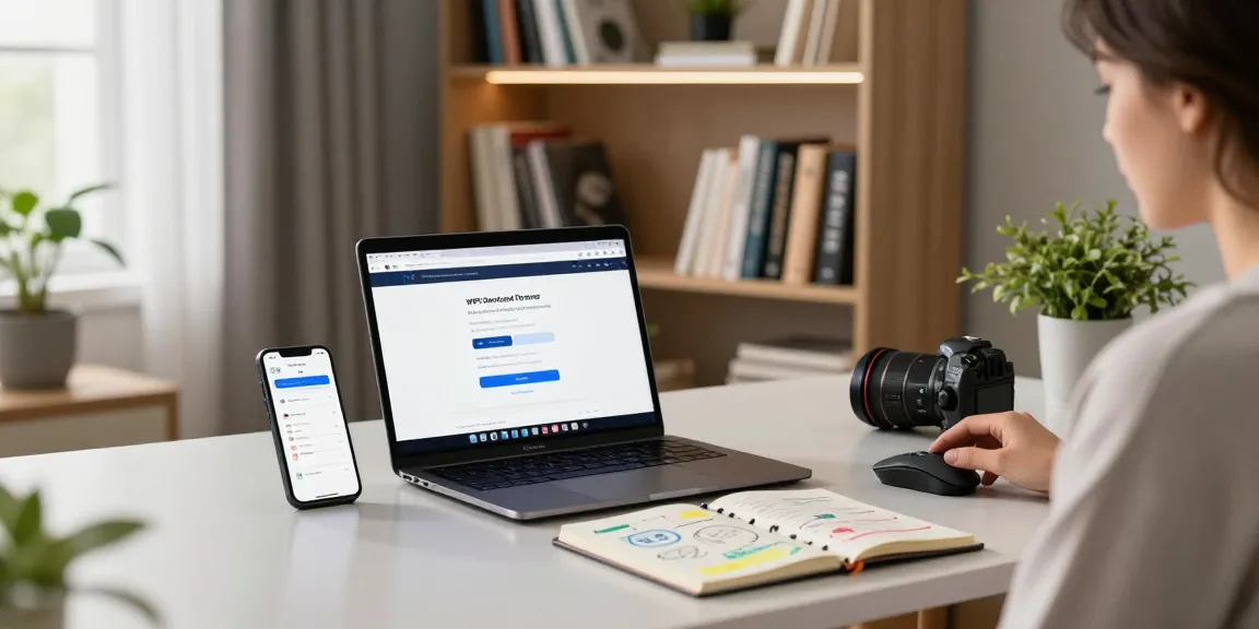 WPS Download page displayed on a laptop in a modern home office setup with desktop items