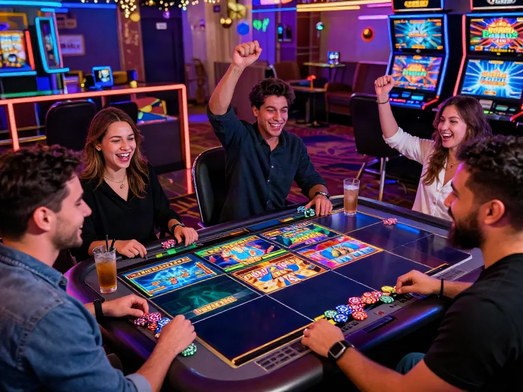 Exciting gaming moment at i24Slots Casino with players celebrating wins.