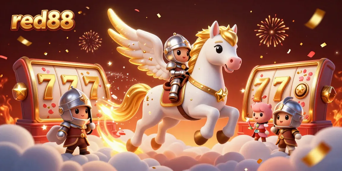 Experience the thrill of red88 with a dynamic scene of a celestial knight and casino reels.