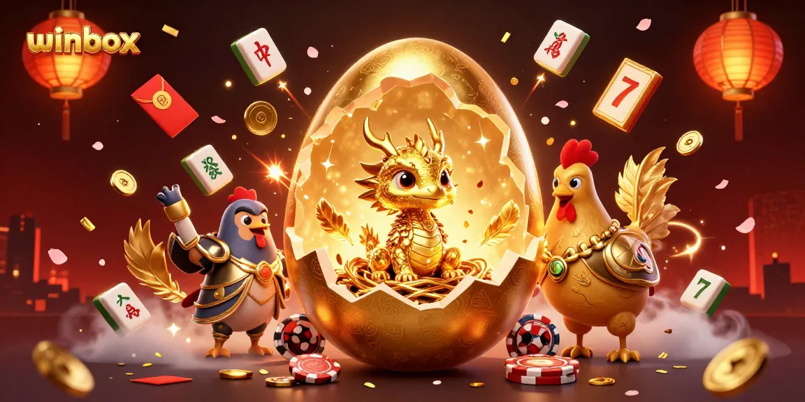 Winbox showcases a golden dragon on poker chips surrounded by vibrant Chinese gaming elements.