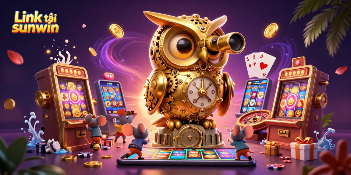 Play exciting games with Link tải sunwin, featuring a dynamic casino scene with animated characters and vibrant gambling elements.