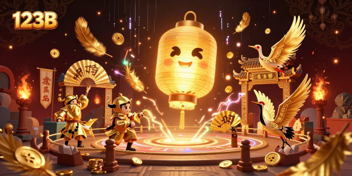 Engage in thrilling gaming experiences at 123B, with vibrant 3D casino characters amidst dazzling elements.