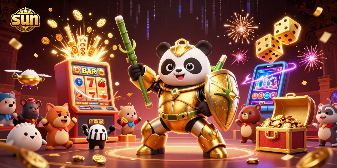 Experience the thrill of casino gaming with sun-themed characters and exciting slot elements.