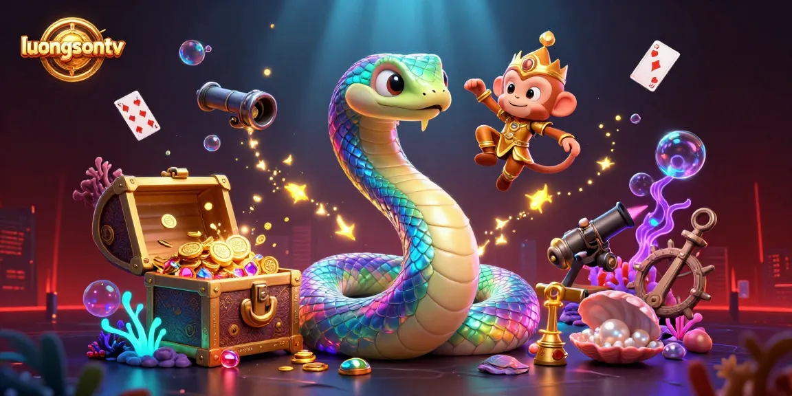 Experience immersive gambling thrills with luongsontv's dynamic 3D fantasy scene of vibrant characters and treasures.