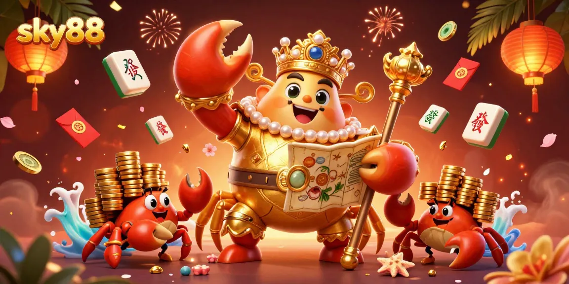 Experience thrilling gameplay at sky88 with vibrant casino elements and a fantastical crab emperor!