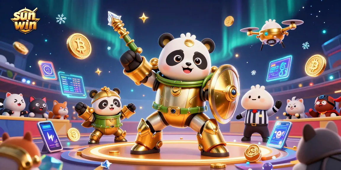 Experience thrilling gaming at sun win with a vibrant 3D casino arena featuring unique characters and crypto coins.