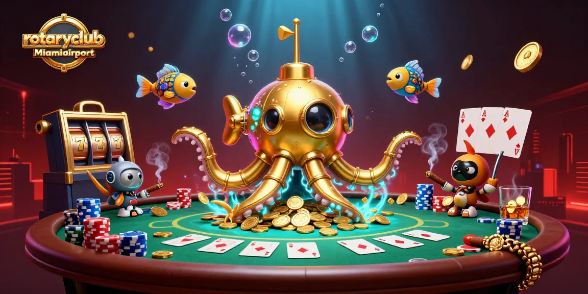 Play slots with rotaryclubmiamiairport in an exciting game scene filled with gold coins and poker elements.