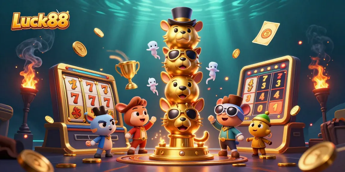 Spin the reels of Luck88 with a vibrant 3D illustration showcasing dynamic gameplay elements.