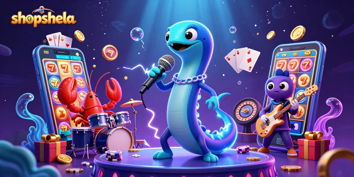 shopshela showcases an electrifying underwater casino scene with an electric eel DJ, lively band, and slot game elements