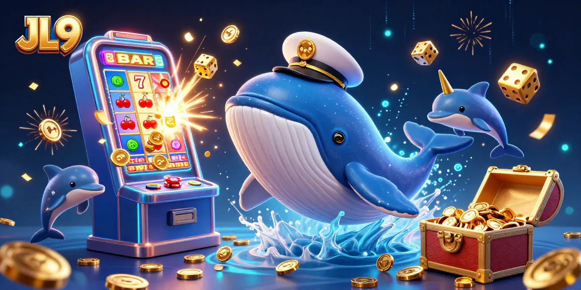 Engage in thrilling games at JL9 with a mesmerizing underwater fantasy featuring whales and playful dolphins.