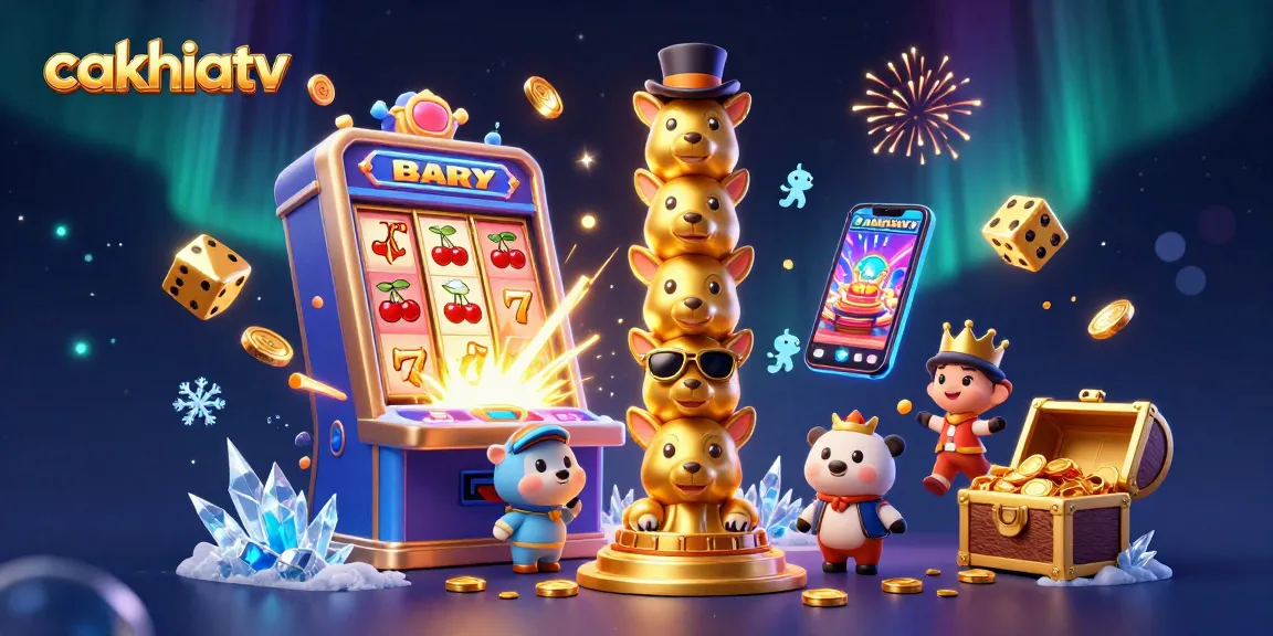 Cakhiatv engages bettors with vibrant casino elements and a dynamic totem pole illustration.
