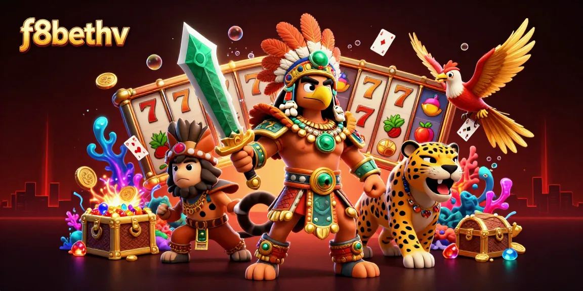 Experience thrilling gameplay with f8bethv, featuring vibrant slot reels, gold coins, and dynamic characters.