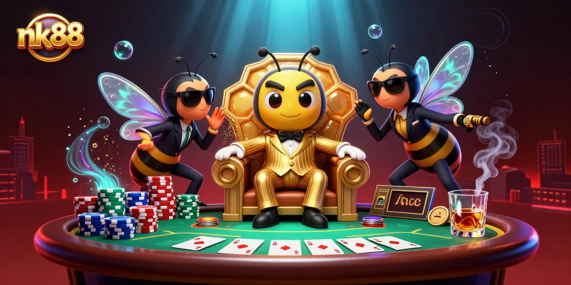 nk88's vibrant casino scene showcasing a mob boss and thrilling poker action.